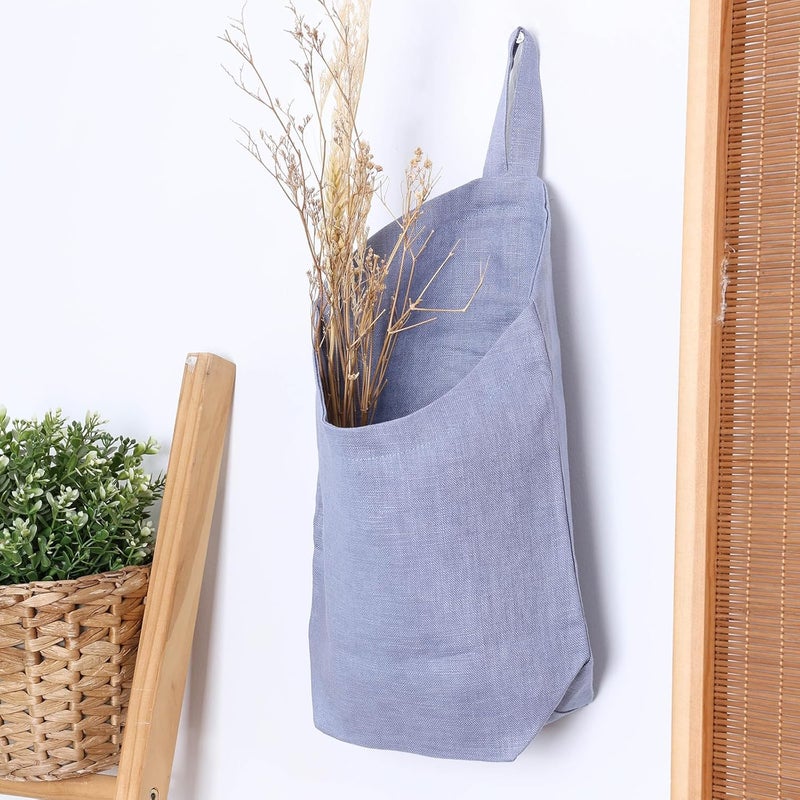 HSOFTIFY 100% Linen Hanging Bags - 2 Pcs, Small Wall Storage Baskets for Kitchen, Bedroom, RV, Camper Organizer, Sewing Room, Nursery, Kids Room, Blue - Image 3